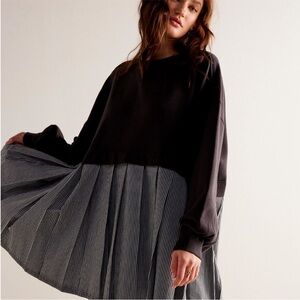Free People Black and Gray Long Sleeve Dress